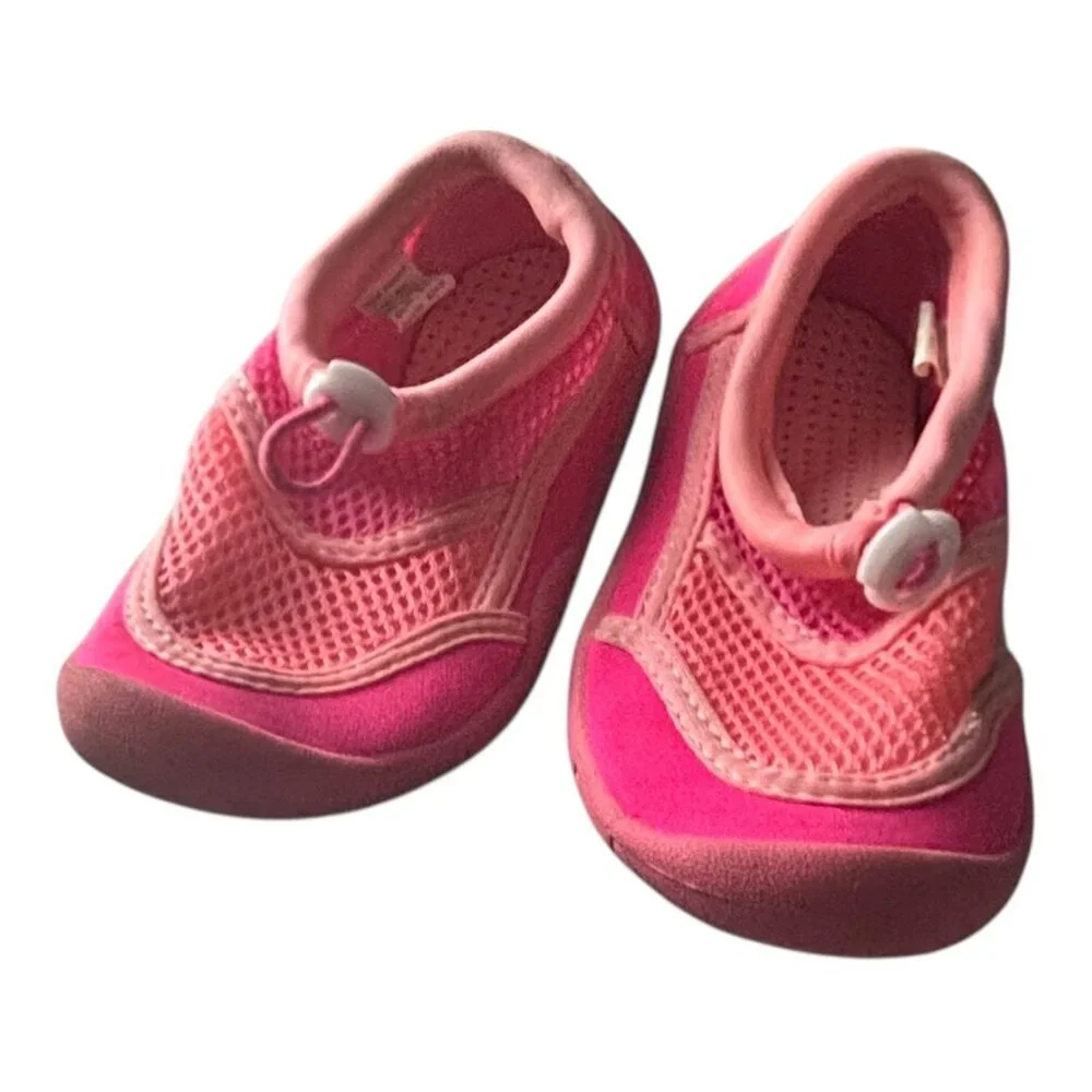 Wonder Nation Girls Swim Shoes Pink Mesh Slip On Size 9-10 Adjustable Drawstring